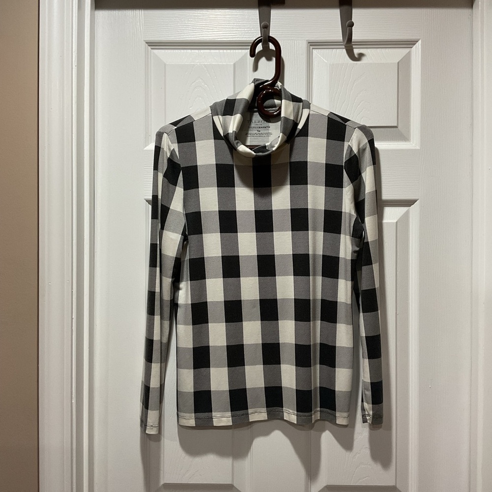 Talbots Loose Black and White Checkered Turtleneck shirt top
